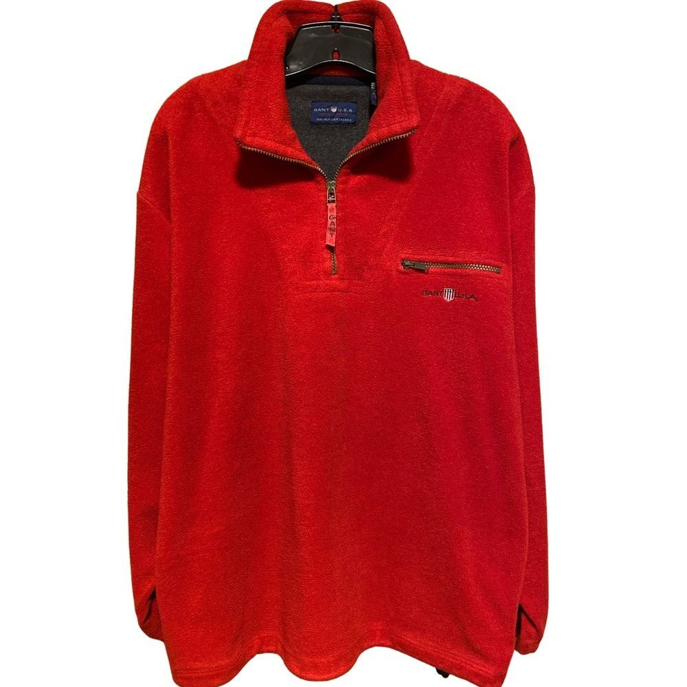 Gant USA The Rugger Fleece Red Half Zip Up Sweatshirt Size Large